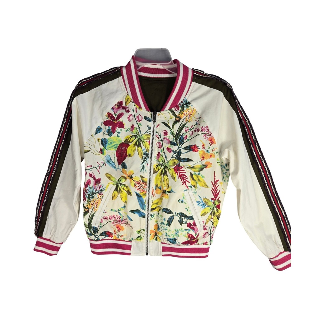 Hilary Radley Katherine Barclay Reversible Bomber Jacket Floral Olive Green